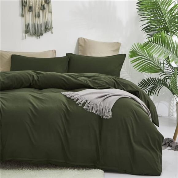 Green Comforter Set Full Army Green Bedding Set Minimalist Bedding - Picture 3 of 7